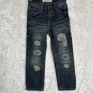 Boys Brooklyn GS115 Jeans Size 7 Straight Leg Blue Distressed Trashed Sandblast